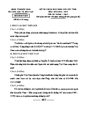 Đề thi học sinh giỏi cấp tỉnh Lịch sử lớp 9 - Năm học 2015-2016 - Sở GD & ĐT Bắc Ninh